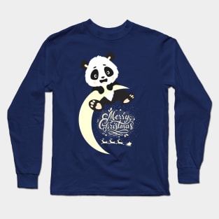 Cute panda Waiting for santa claus on the Moon Long Sleeve T-Shirt